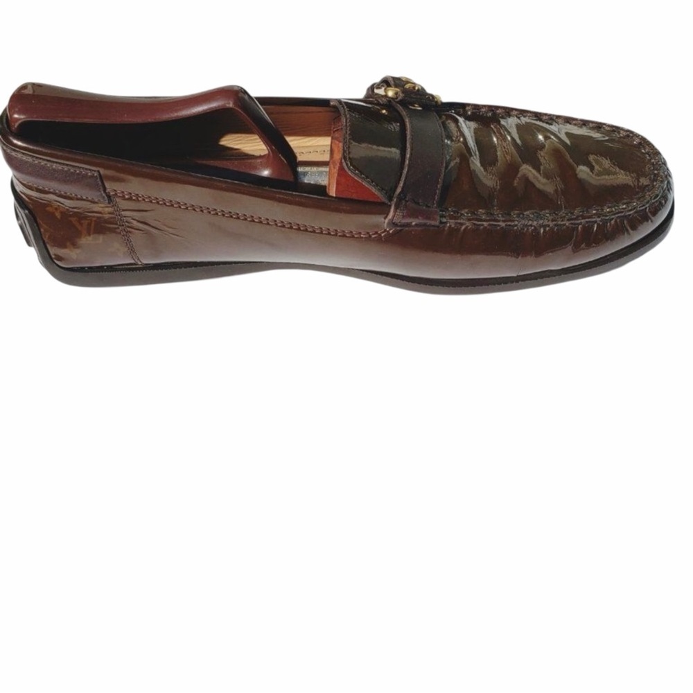 Louis Vuitton Mini Lin Monogram Patent Loafers Brown EU 41 Designer Buckle Shoes - Picture 5 of 16